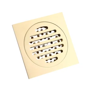 Square Brass Floor Drain with a Removable Grate